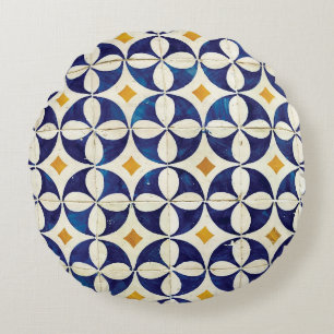 Almofada Redonda Azulejos Portugueses - Design de Padrão Azulejo
