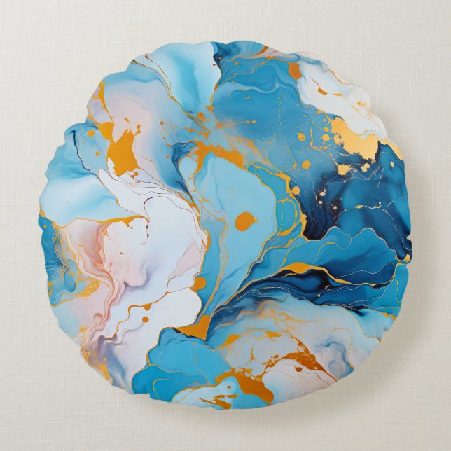 Almofada Redonda Azure Marble with Golden Splashes (Frente)