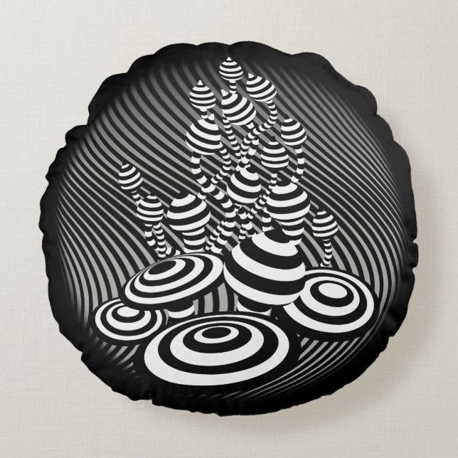 Almofada redonda b/w Algodão mágico em cogumelo (Frente)