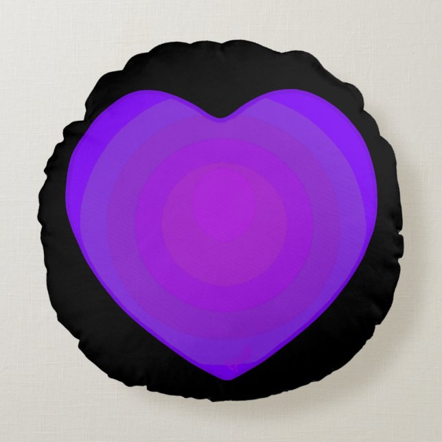 Almofada Redonda B&W Corações Roxos Batendo (Frente)