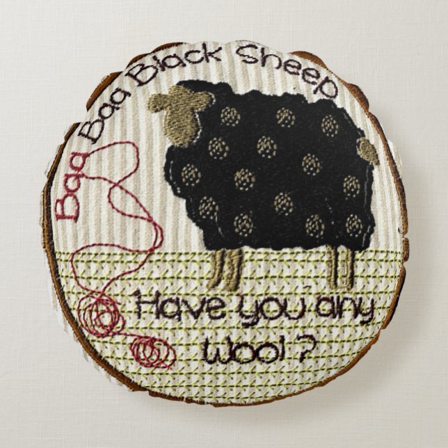Almofada Redonda "Baa Baa Black Sheep" (Frente)