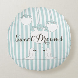 Almofada Redonda Baby Blue Stripe Cute Bird Quarto infantil