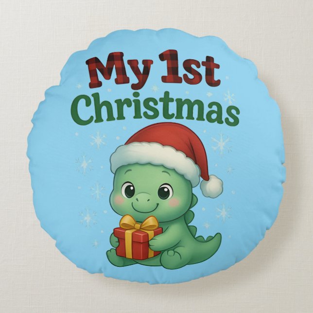 Almofada Redonda Baby Boy My 1st Christmas Dino (Frente)