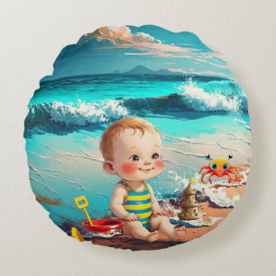 Almofada Redonda Baby Boy na Praia