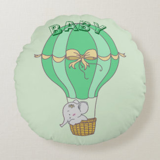 Almofada Redonda Baby Elephant Flying in Balloon Gender Neutral 