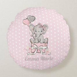 Almofada Redonda Baby Girl Elephons Balões de Prata Rosa