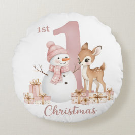 Almofada Redonda Baby Girl First Christmas Snowman Deer