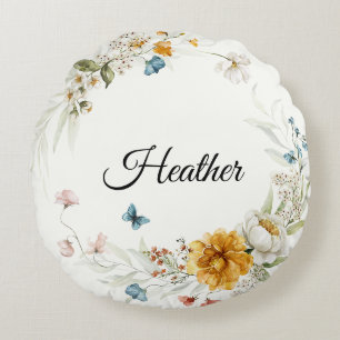 Almofada Redonda Baby Girl Nursery Decor Watercolor Floral