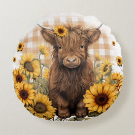 Almofada Redonda Baby Highland Cow Round Travesseiro