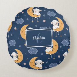 Almofada Redonda Baby Lamb on Moon Patterno w/ Mensagem Personaliza