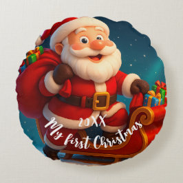 Almofada Redonda Baby’s First Christmas - Cute Holiday Santa