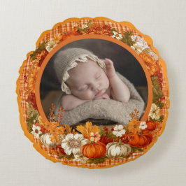Almofada Redonda Baby’s First Thanksgiving Fall Floral Photo