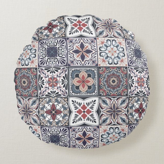 Almofada Redonda Backplasias de Wallpaper/azulejos inspirados por T (Frente)