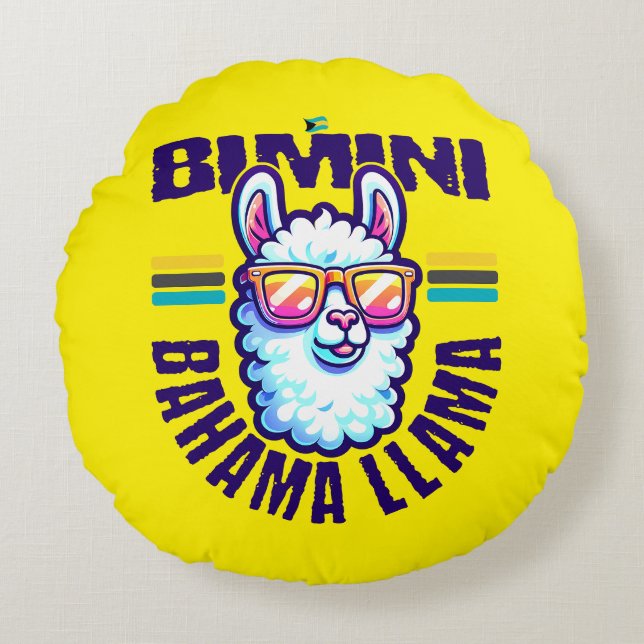 Almofada Redonda Bahamas Souvenir Gift: Bimini Bahamas Bahama Lama (Frente)