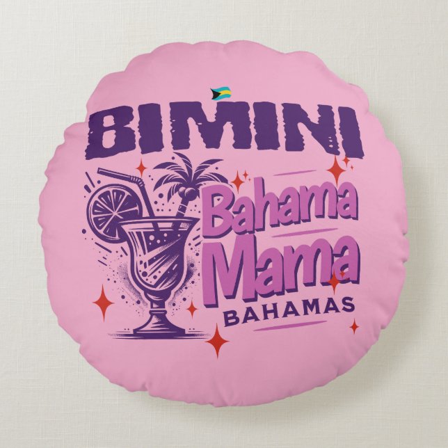 Almofada Redonda Bahamas Souvenir Gift: Bimini Bahamas Bahama Mama (Frente)
