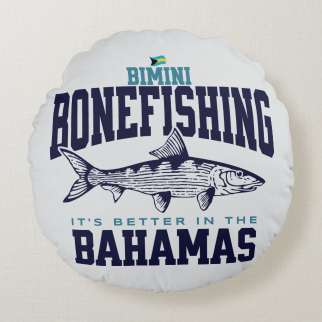 Almofada Redonda Bahamas Souvenir Gift: Bimini Bahamas Bonefishing (Frente)
