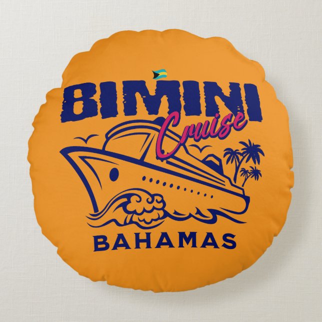 Almofada Redonda Bahamas Souvenir Gift: Bimini Bahamas Cruise (Frente)