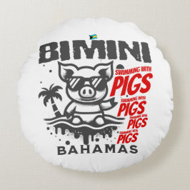 Almofada Redonda Bahamas Souvenir Gift: Bimini Bahamas Nadando Porc