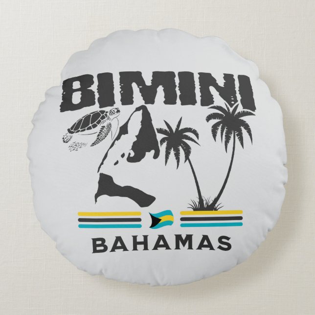 Almofada Redonda Bahamas Souvenir Gift: Independência de Bimini Bah (Frente)