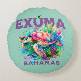 Almofada Redonda Bahamas Souvenir Presente: Exuma Bahamas Tartaruga