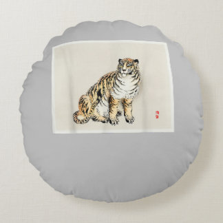 Almofada Redonda Bairei Gakan Meija Era Art Tiger Japonês