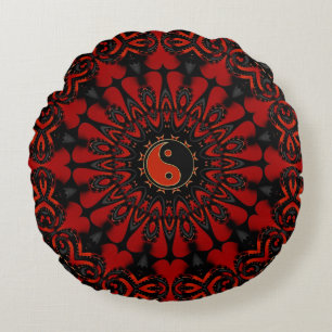 Almofada Redonda Balanço Vermelho Profundo (Yin Yang) - Alça/Trav