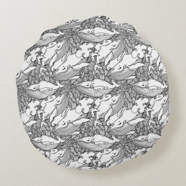 Almofada Redonda Baleia-jubarte branca e negra (Verso)