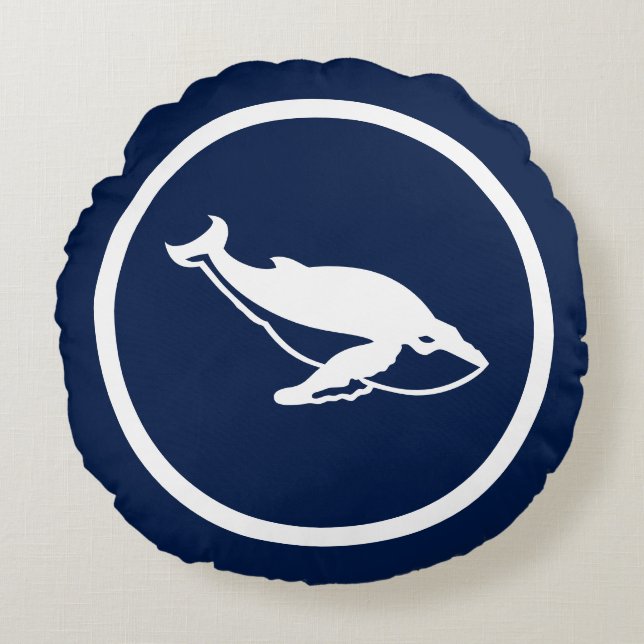Almofada Redonda Baleias azuis quase Marinho náuticas (Frente)