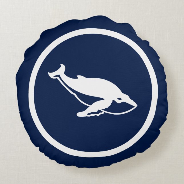 Almofada Redonda Baleias azuis quase Marinho náuticas (Verso)