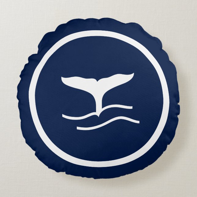 Almofada Redonda Baleias azuis quase Marinho náuticas (Frente)