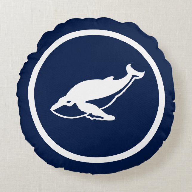 Almofada Redonda Baleias azuis quase Marinho náuticas (Frente)