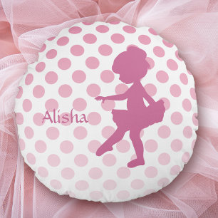 Almofada Redonda Ballerina rosa-bolinhas Personalizada