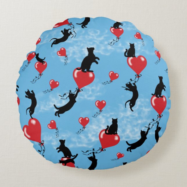 Almofada Redonda Balões vermelhos voadores (Frente)
