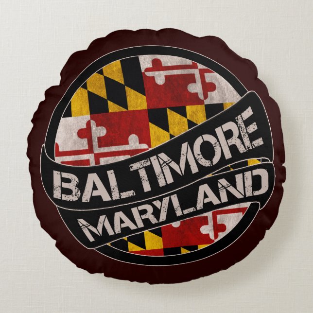 Almofada Redonda Baltimore Maryland flag grunge round travesseiro (Frente)