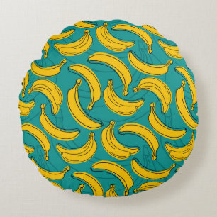 Almofada Redonda Banana Amarela: Vintagem de Contorno Preta