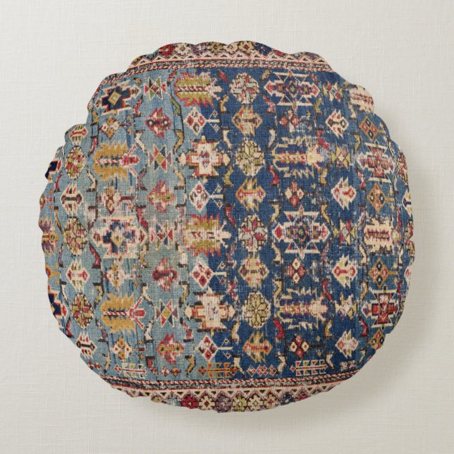 Almofada Redonda Bandas Amarelas Dusty Blue Kuba  (Frente)