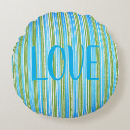 Almofada Redonda Bandas brancas, azuis, verdes e brancas