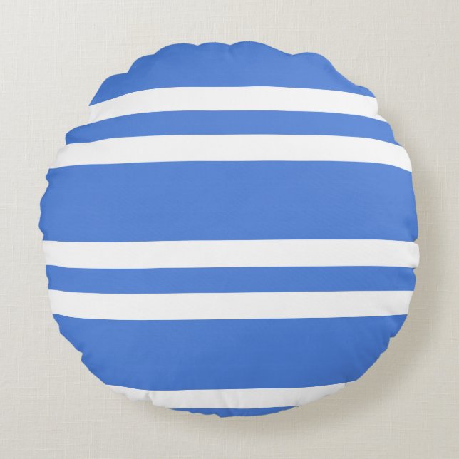 Almofada Redonda Bandas brancas e azuis francesas (Frente)