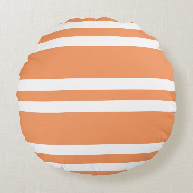 Almofada Redonda Bandas brancas e laranja (Frente)