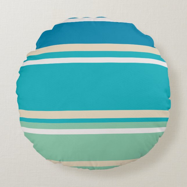 Almofada Redonda Bandas de azul, verde e turquesa (Frente)