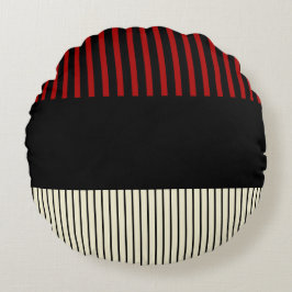 Almofada Redonda Bandas de Pop de cor - Vermelho e Creme