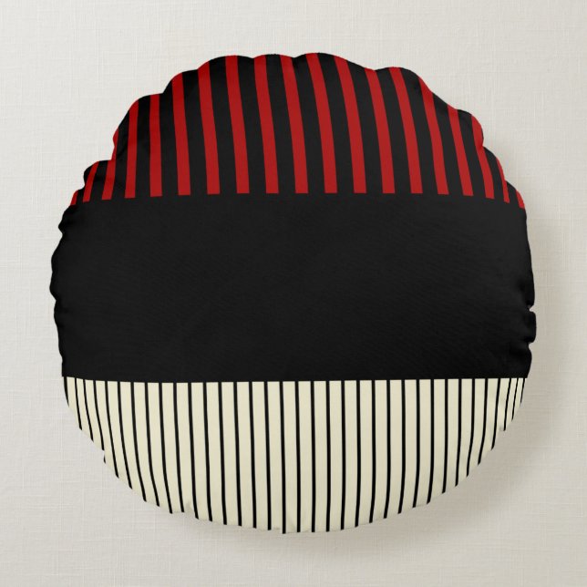 Almofada Redonda Bandas de Pop de cor - Vermelho e Creme (Frente)