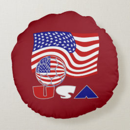 Almofada Redonda Bandeira Americana da Bola Vermelha do Futebol Ame