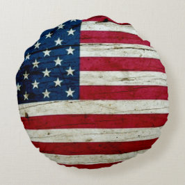 Almofada Redonda Bandeira americana rústica legal