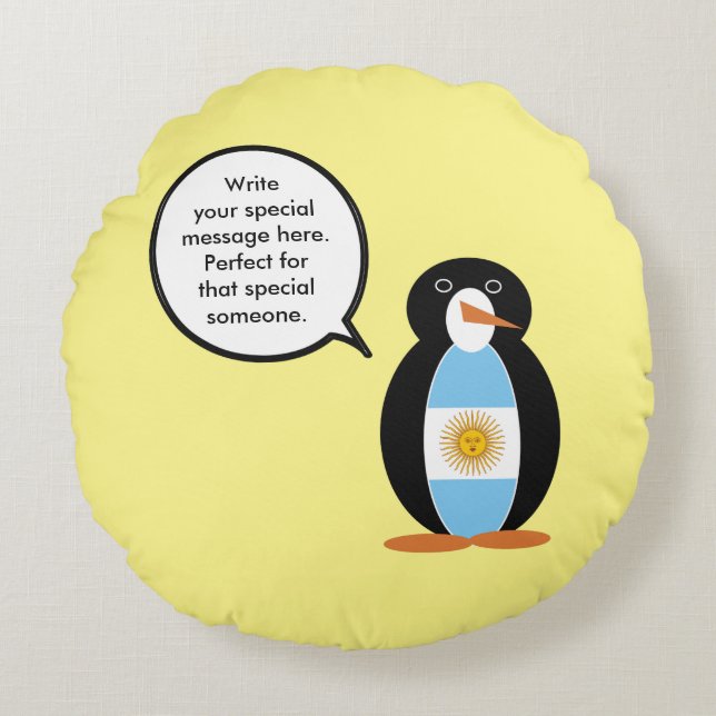 Almofada Redonda Bandeira argentina falando Sra. Penguin personaliz (Frente)
