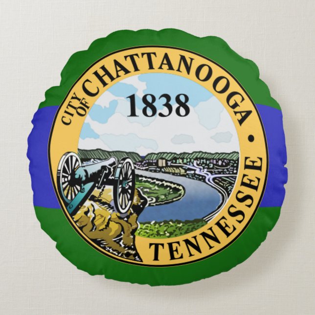 Almofada Redonda Bandeira da cidade de Chattanooga (Tennessee) (Frente)