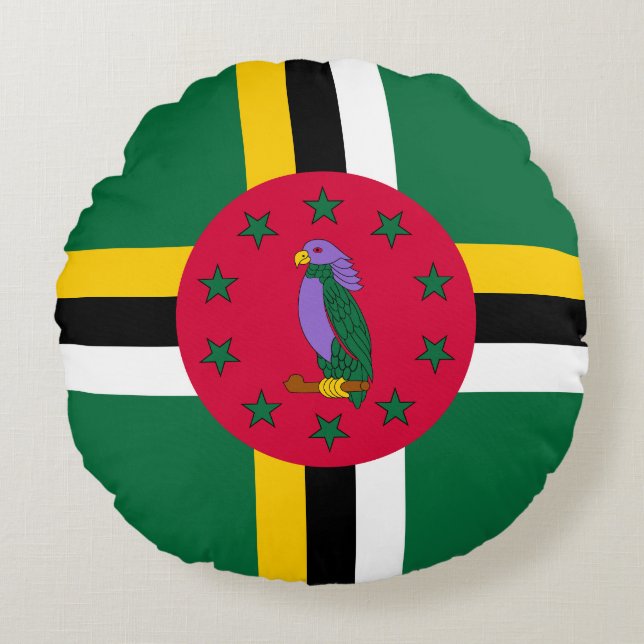 Almofada Redonda Bandeira da Dominica (Frente)