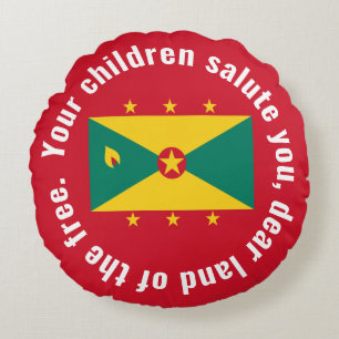 Almofada Redonda Bandeira da Guiana Hino Nacional Vermelho Verde Am