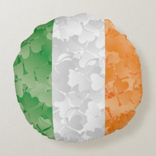 Almofada Redonda Bandeira da Irlanda com um padrão de pântanos