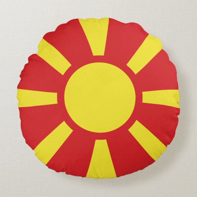 Almofada Redonda Bandeira da Macedônia do Norte (Frente)